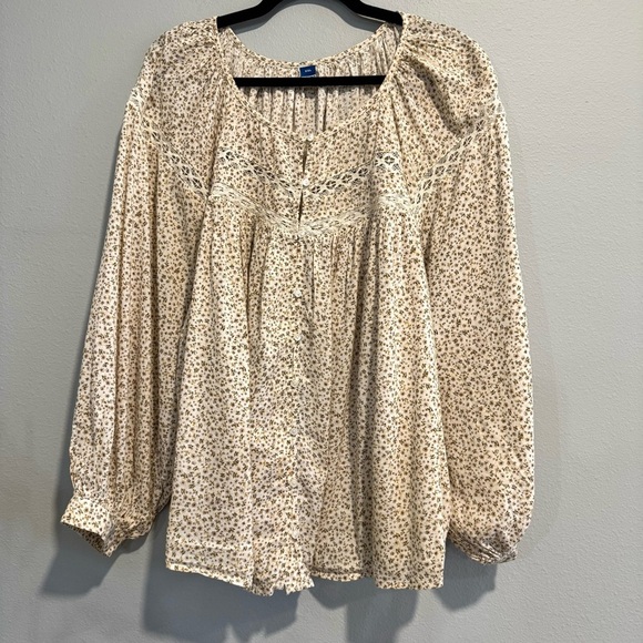 Old Navy Blouse Button Up Peasant Cottagecore Ditsy Floral Long Sleeve XXL - Picture 1 of 10
